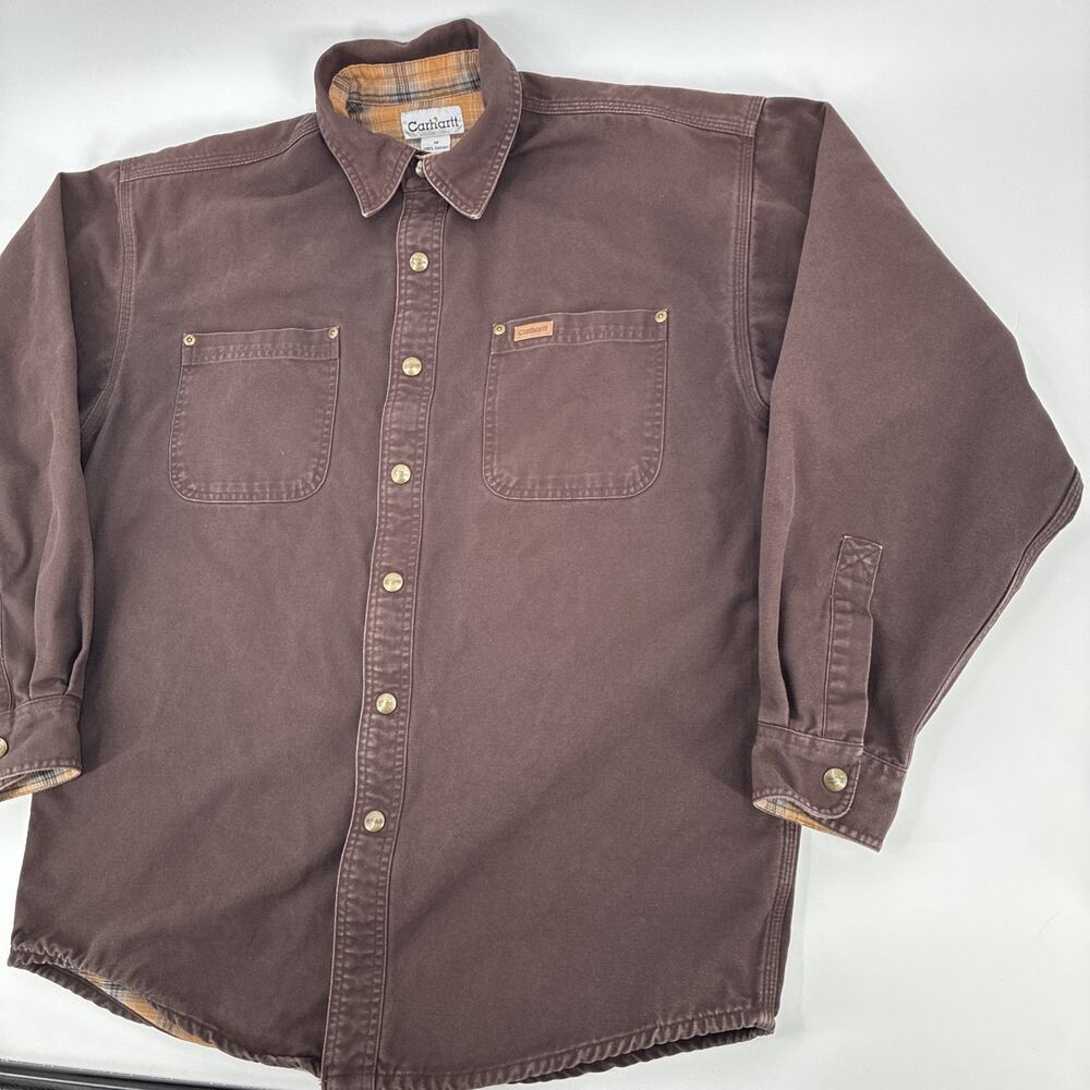 Vintage Carhartt Shirt Jacket Men Medium Brown Duck Canvas Flannel Lined S96DKB - Picture 3 of 15